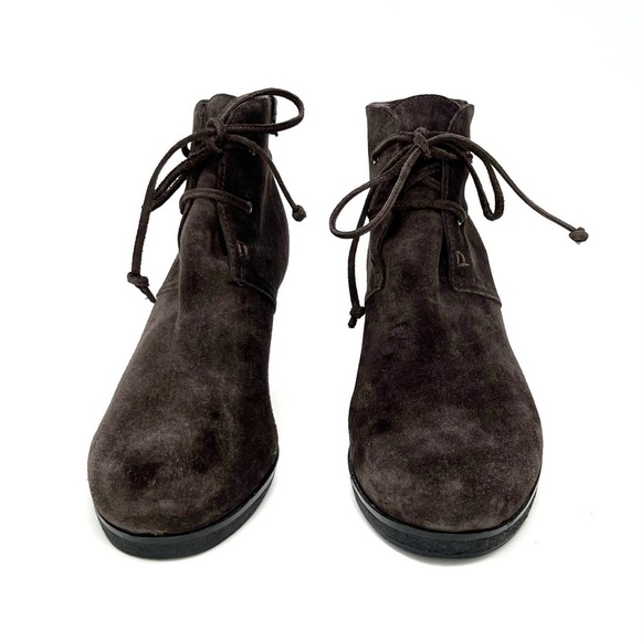 Via Spiga Mirren Ankle Boots Olive Brown Suede Wedge Heel Laced Women’s Size 8.5 - Picture 3 of 15